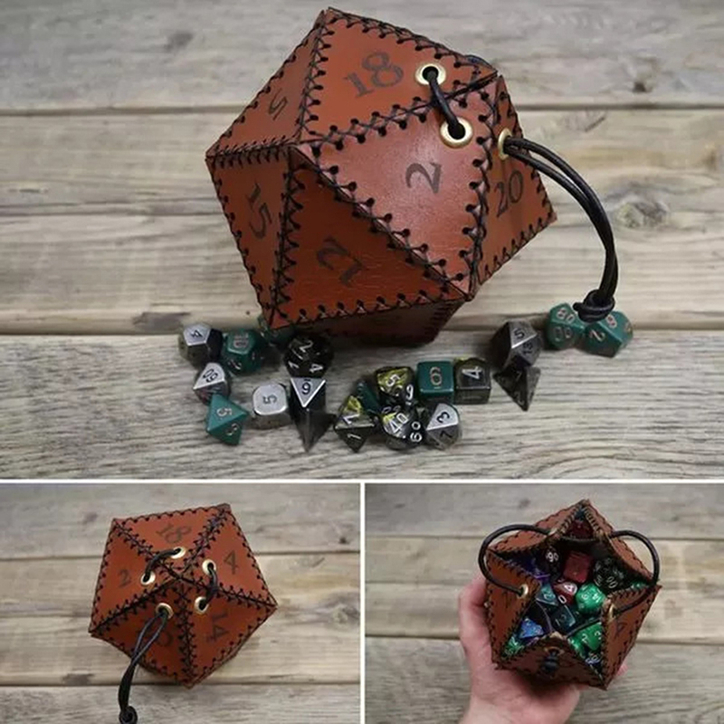 Gaming Accessories Ideas - 가죽 D20 주사위 가방 다각형 보관