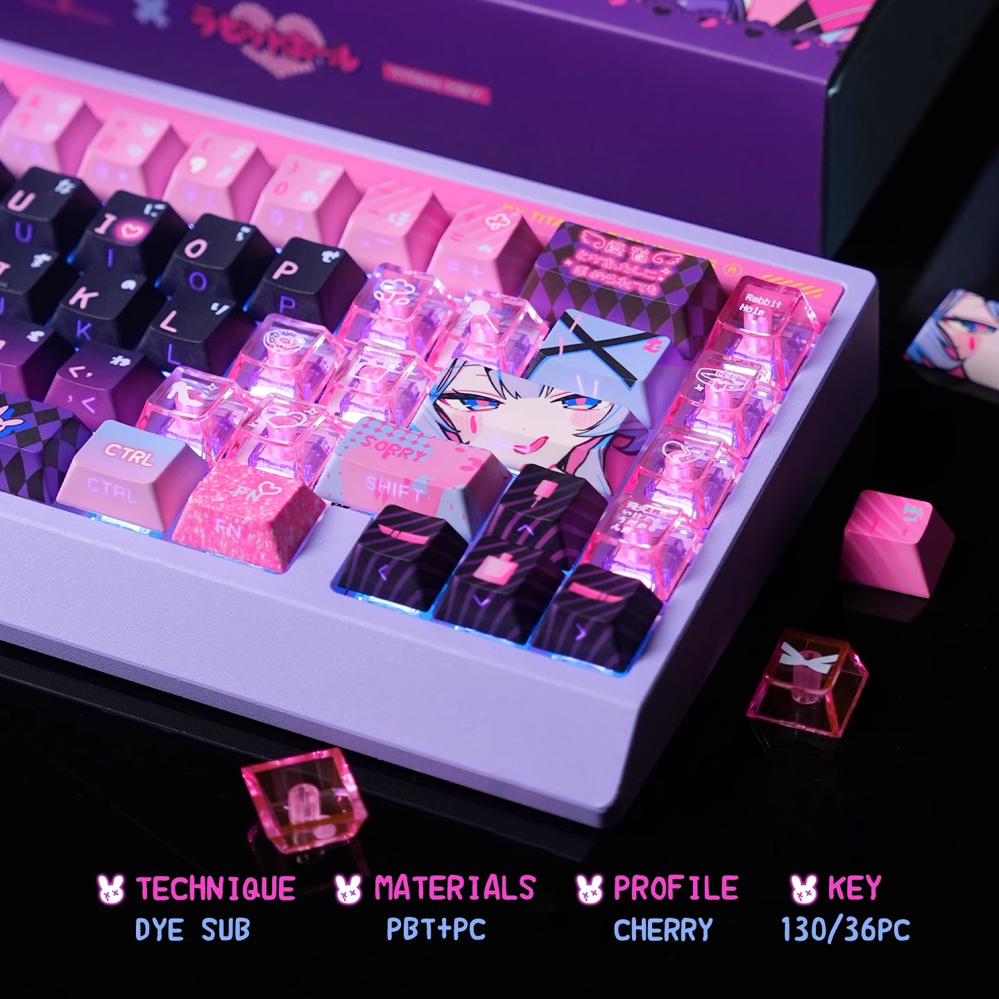 애니메이션 토끼 구멍 테마 맞춤형 키캡 세트 귀여운 P - Gaming Set Accessories 리뷰 및 가격