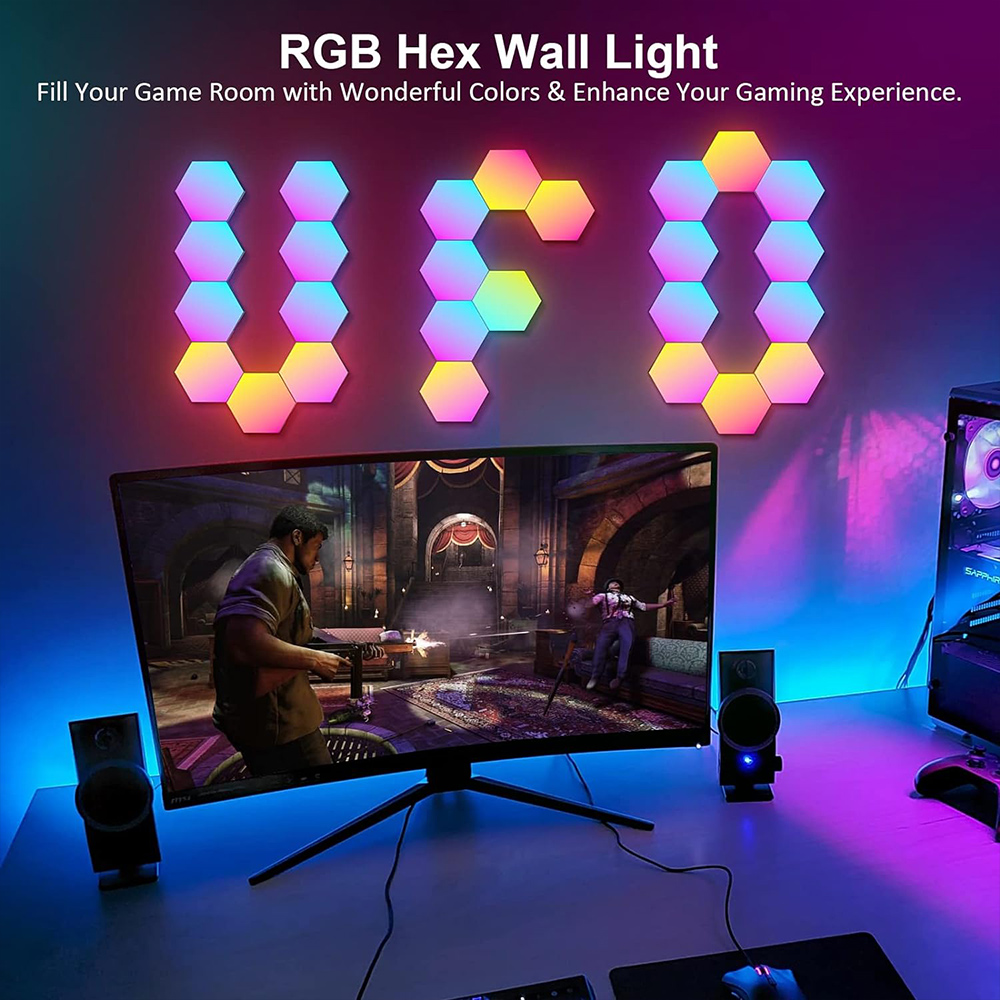 RGB LED 육각형 빛 블루투스 실내 벽 조명 APP - Gaming Accessories Bedroom 리뷰 및 가격