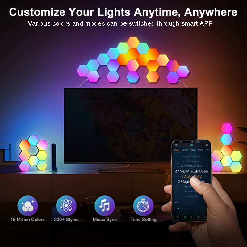 RGB LED 육각형 빛 블루투스 실내 벽 조명 APP - Gaming Accessories Bedroom 리뷰 및 가격