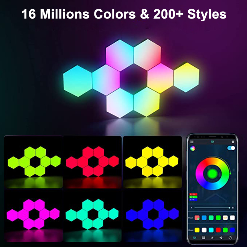 RGB LED 육각형 빛 블루투스 실내 벽 조명 APP - Gaming Accessories Bedroom 리뷰 및 가격
