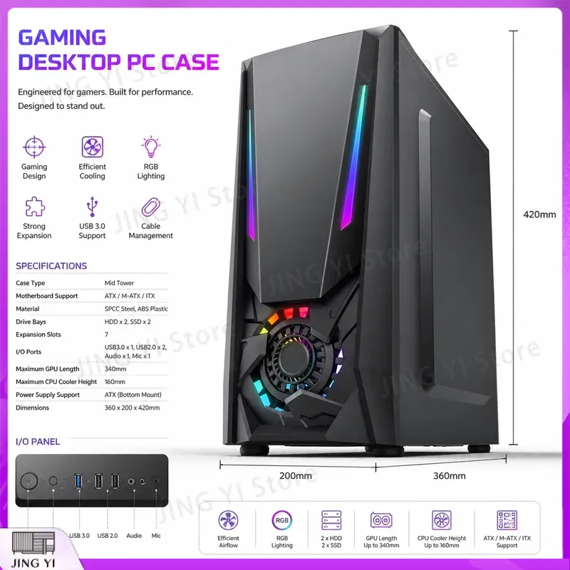 ATX 게이밍 PC 케이스 강화유리 데스크탑 컴퓨터 섀 - Gaming Hardware And Accessories 리뷰 및 가격